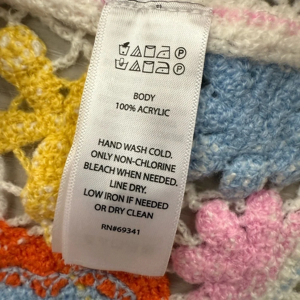 House of Harlow 1960 Crochet Floral Fringe Sweater Boho Festival One Size NWOT - Picture 5 of 6